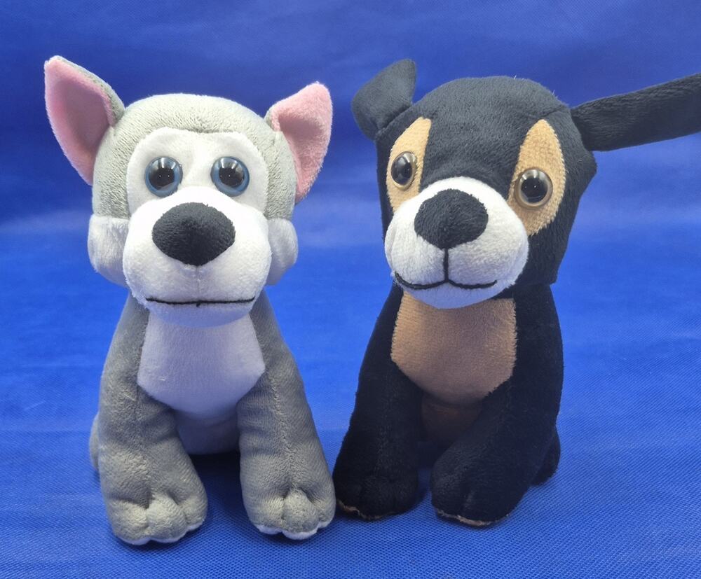 Two Toy Works 7" Plush Dog Toys Black Gray Adorable Stuffed Animals